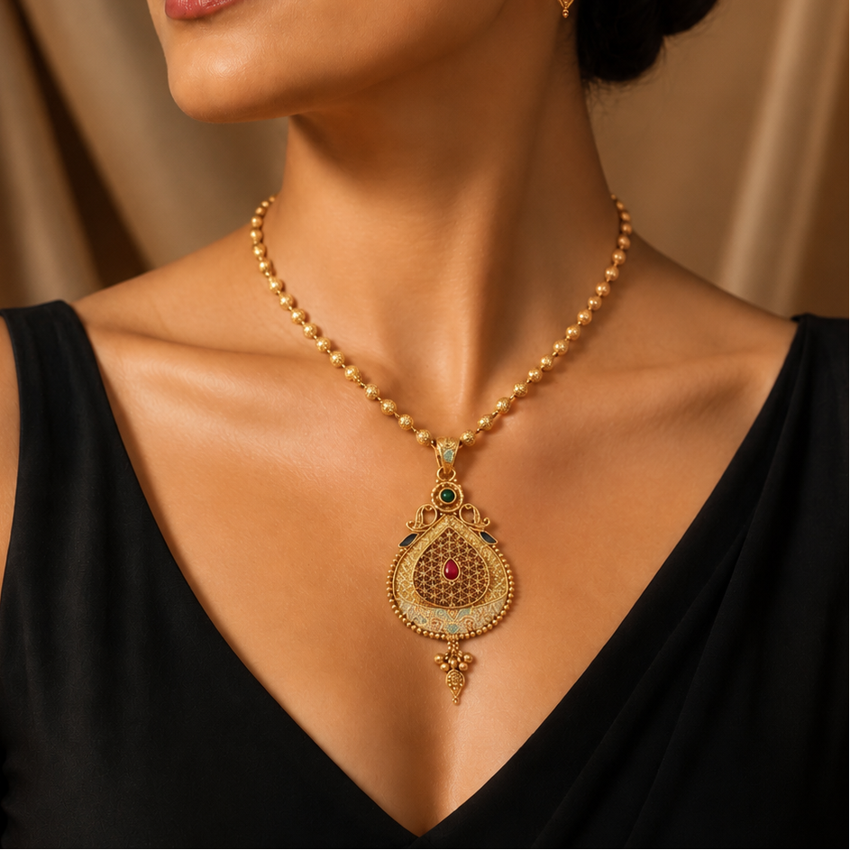 Trendy Gold Finish Pendant Necklace
