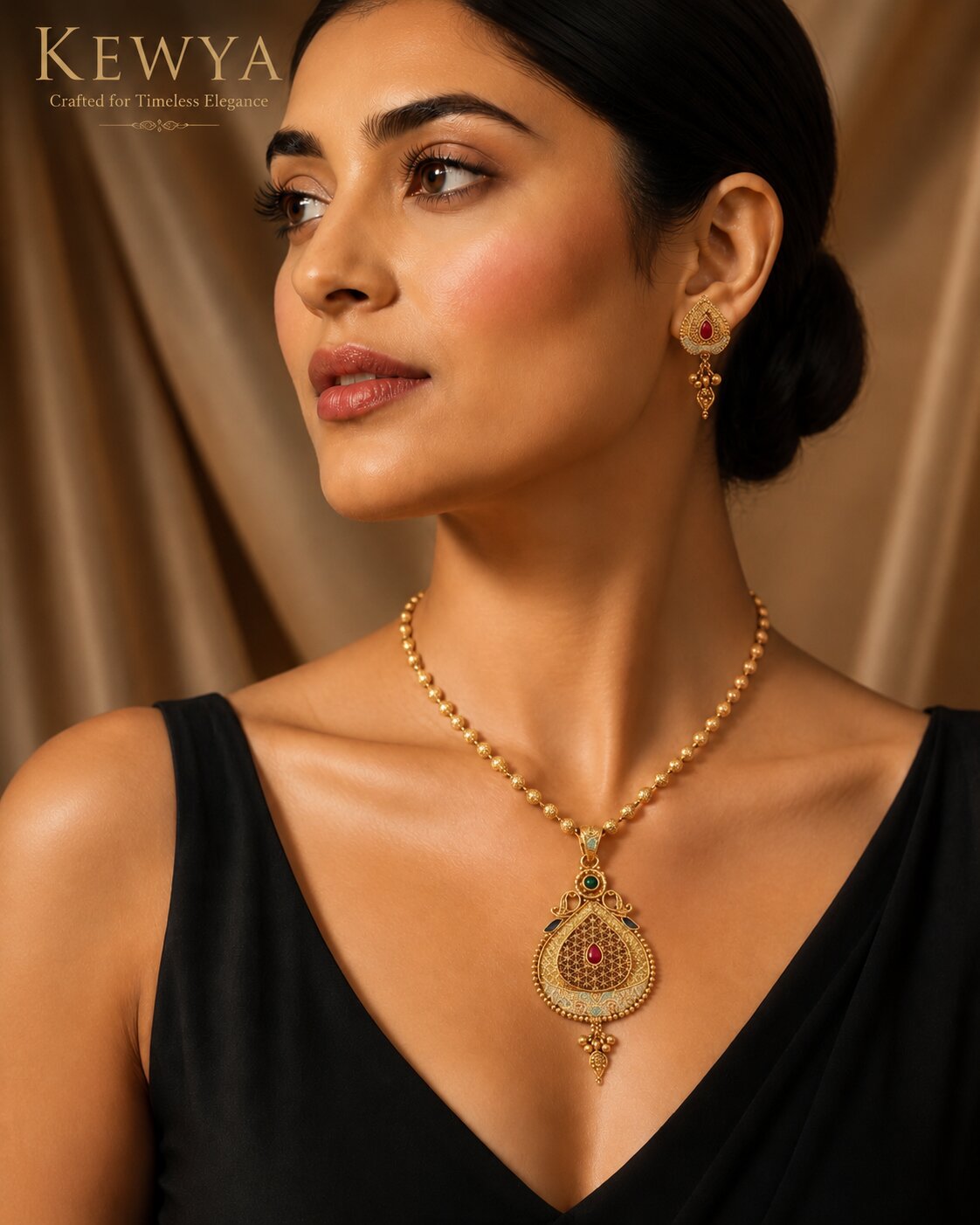 Trendy Gold Finish Pendant Necklace
